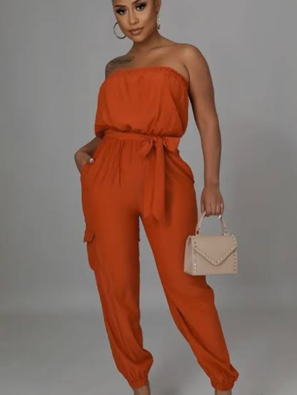 Good Times USA Sleeveless Rust Orange Women's Jumpsuit with Tie Waist